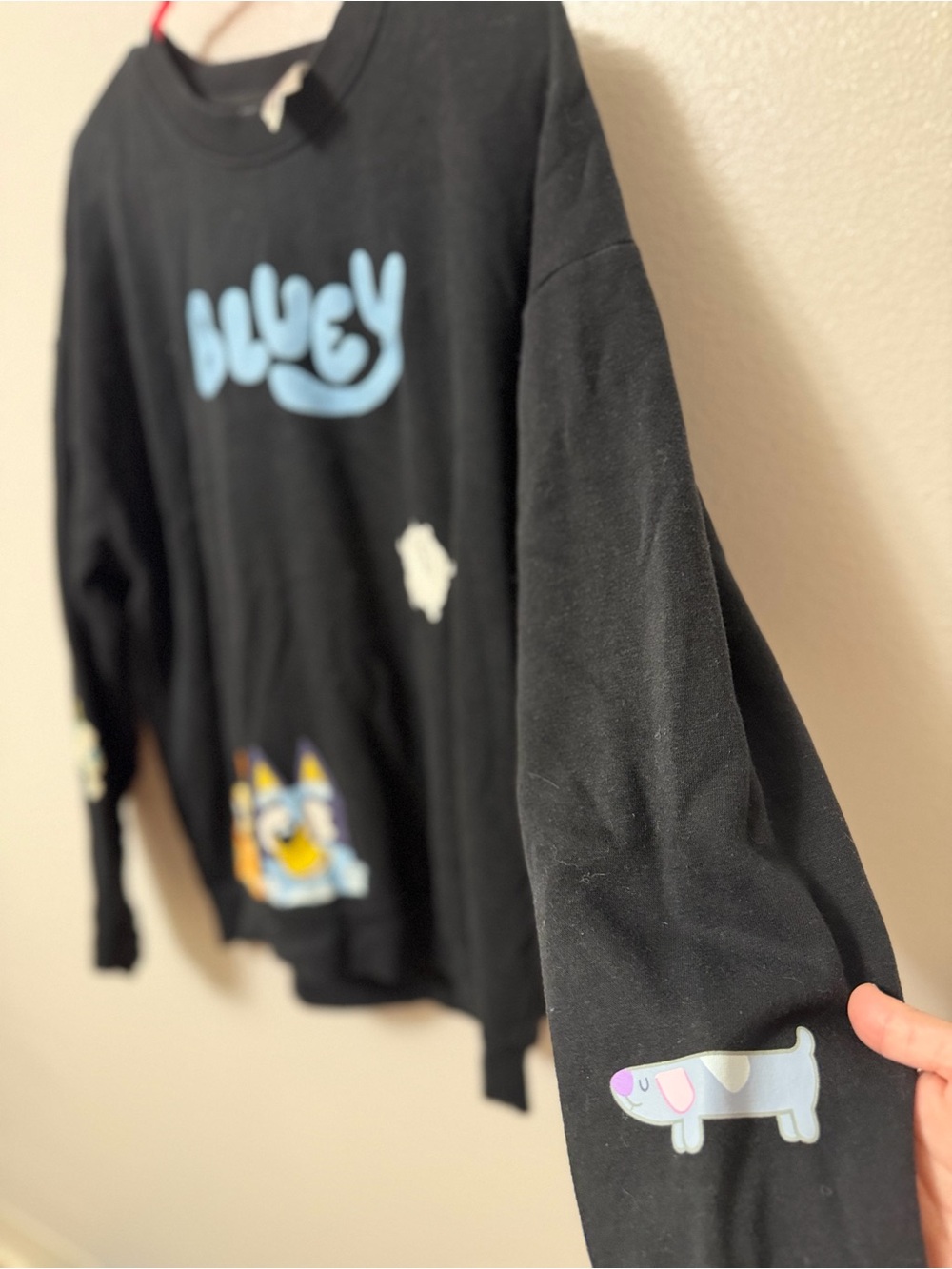 Bluey Adult Black Pullover Sweatshirt with Blue Logo and Character Graphics - Picture 3 of 3